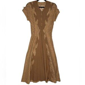 Vintage Ecru Lace Dress with Jeweled Buttons